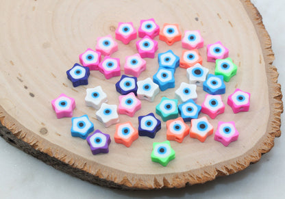 Star Shape Evil Eye Polymer Clay Beads, Multicolored Evil Eye Fimo Cane Beads, Assorted Evil Eye Beads, Rainbow Evil Eye Slice Beads #392