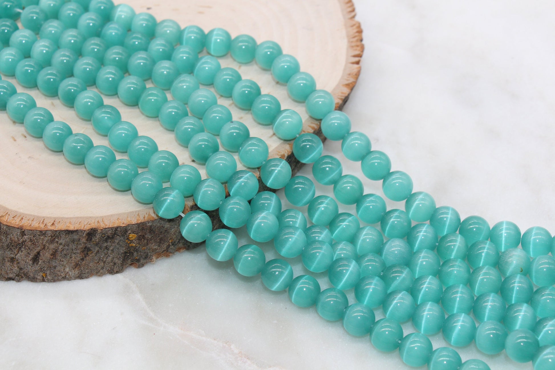 6mm seafoam green cat eye glass beads, round beads for jewelry making image 5