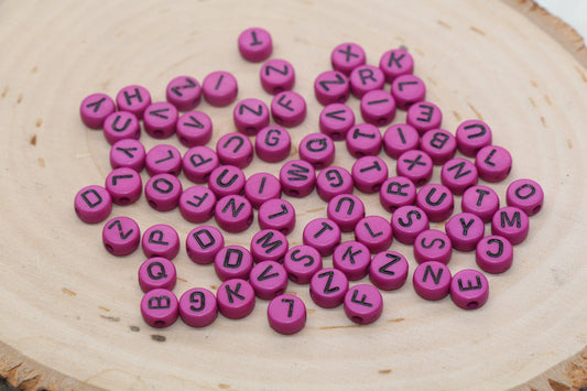 Purple Alphabet Letter Beads, Acrylic Purple with Black Letters Beads, Round Acrylic Beads, ABC Letter Beads, Name Beads 7mm #2