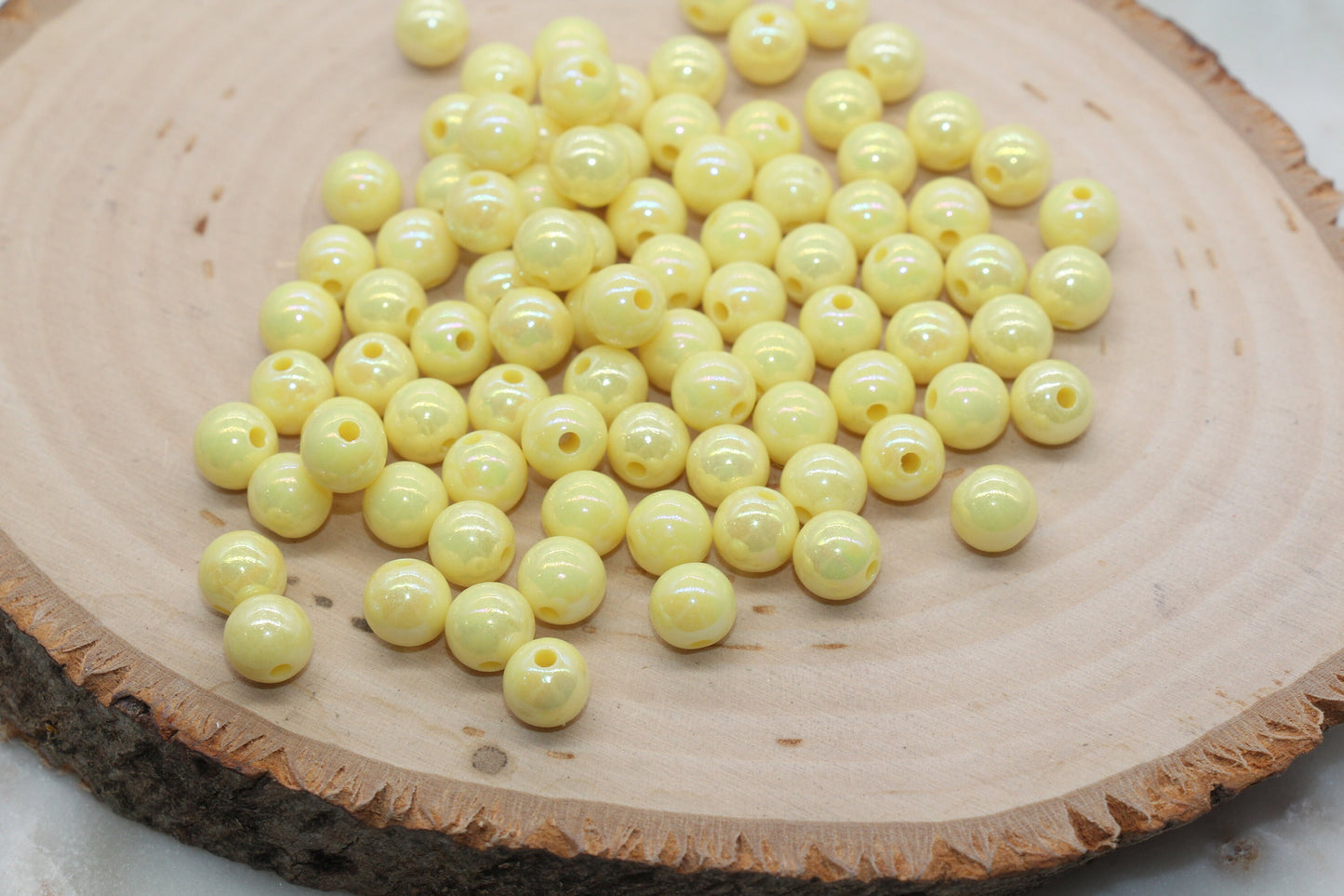 8mm Yellow Gumball Beads, Iridescent Acrylic Loose Beads, Solid Bubblegum Beads, Chunky Beads, Smooth Round Plastic Beads #2892