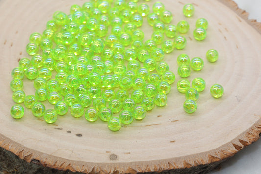 6mm Green AB Round Beads, Iridescent Acrylic Gumball Beads, Transparent Round Spacer Beads, Bubblegum Beads, Plastic Round Bead #2894