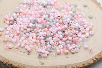 Mix Pink Glass Seed Beads, 4mm 6/0 Glass Seed Beads, Mix Multicolor Seed Beads, Rocailles Beads, Valentine's Themed Beads #2904