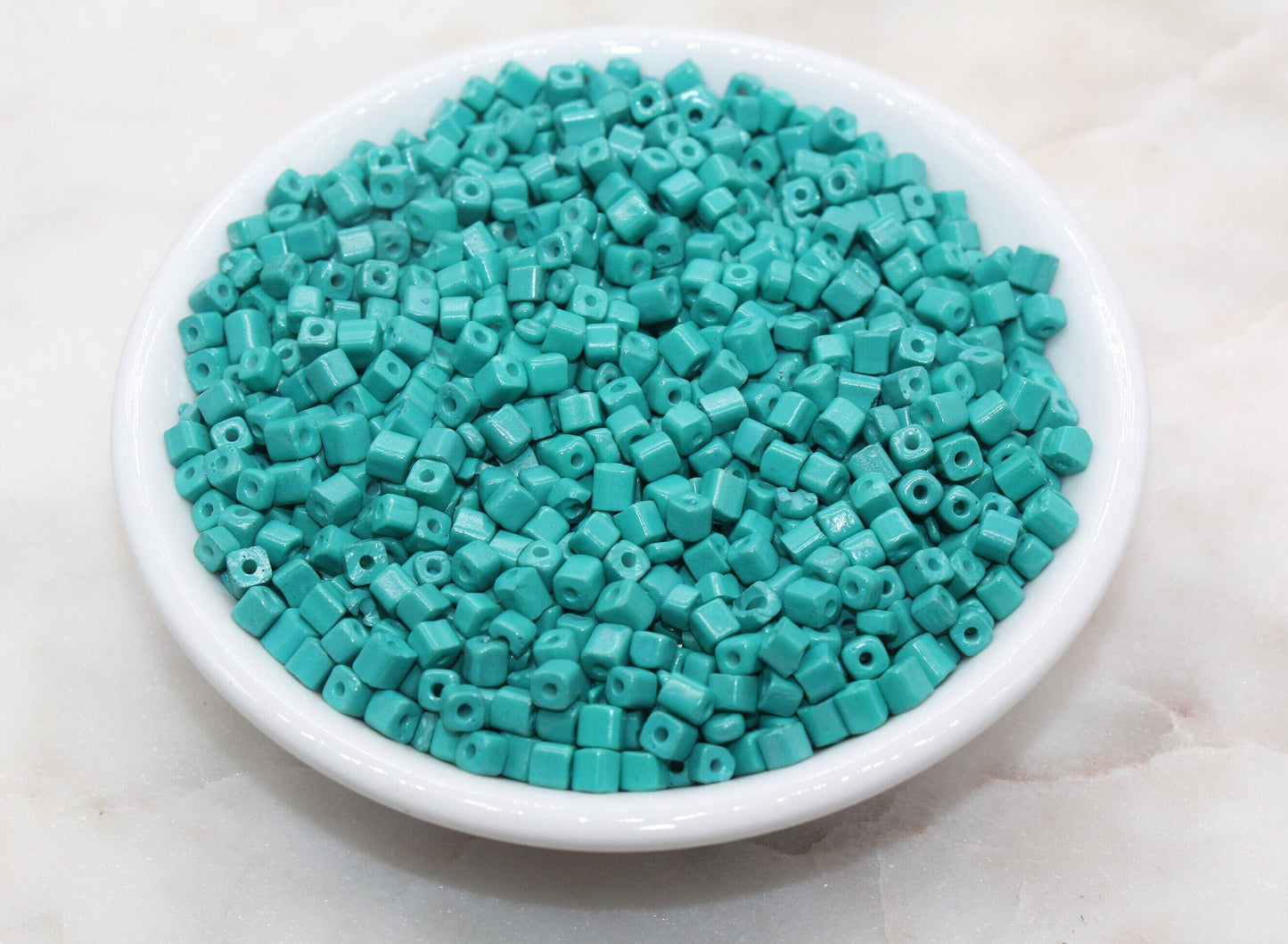 Square Glass Seed Beads, 4mm Cube Glass Beads, Turquoise Green Square Seed Beads, Opaque Beads, Beading Supplies #1244