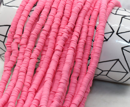 6mm Rouge Pink Heishi Beads, Pink Polymer Clay Disc Beads, African Disc Beads, Wholesale Vinyl Heishi, 16 inch Strand #153