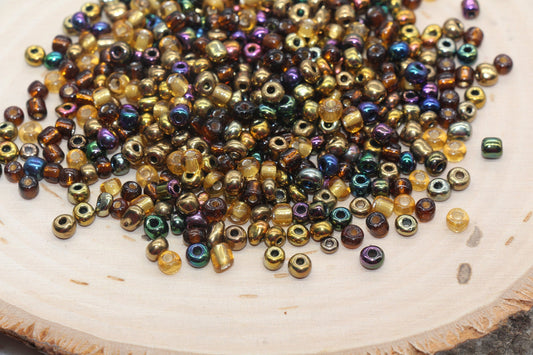 Mix Metallic Glass Seed Beads, 4mm 6/0 Glass Seed Beads, Gold Mix Seed Beads, Rocailles Beads, Beading Supplies, Bracelet Beads #2964