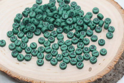 Green Alphabet Letter Beads, Acrylic Green and Black Letters Beads, Round Acrylic Beads, ABC Letter Beads, Name Beads 7mm #13