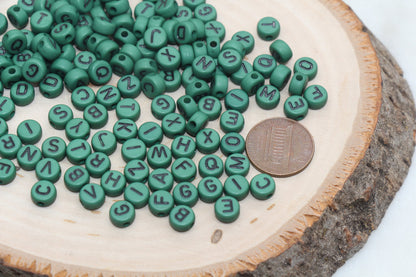 Green Alphabet Letter Beads, Acrylic Green and Black Letters Beads, Round Acrylic Beads, ABC Letter Beads, Name Beads 7mm #13