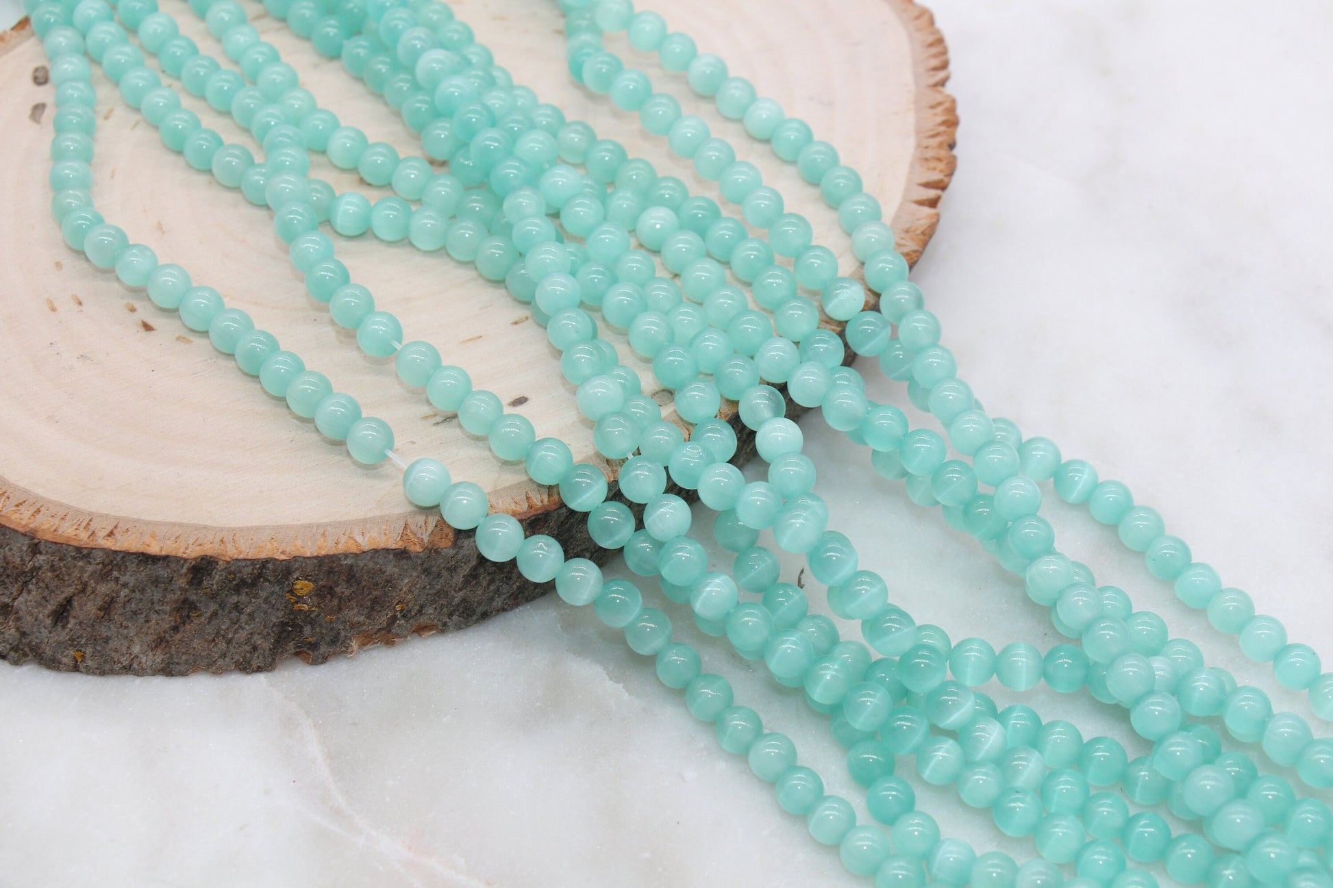 Seafoam Green Cat Eye Beads, Smooth Round Beads, Size 6mm 8mm 10mm 12mm, Full Strand 15.5 inch, #253