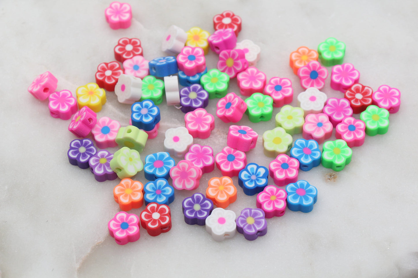 Flower Polymer Clay Beads, Flower Cane Beads, Assorted Flower Beads, Rainbow Flower Slice Beads