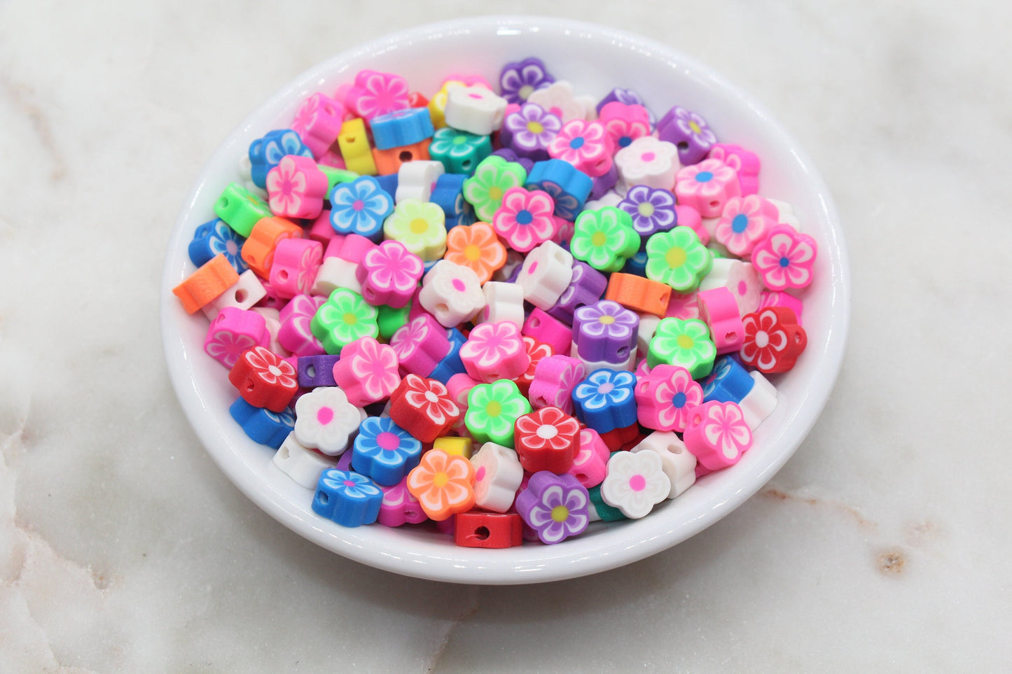 Flower Polymer Clay Beads, Flower Cane Beads, Assorted Flower Beads, Rainbow Flower Slice Beads