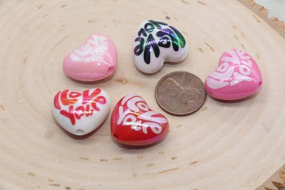 I Love You Heart Beads, Valentine's Themed Heart Beads, Mix Acrylic Heart Beads, Chunky Heart Beads, Heart Shape Beads, Vertical Hole Hearts