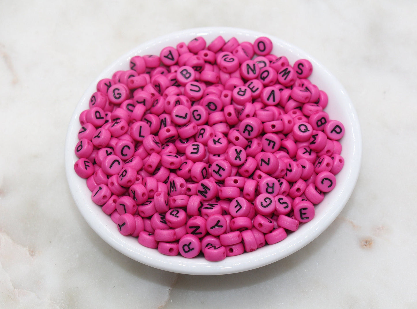 Magenta Pink Alphabet Letter Beads, Acrylic Pink with Black Letters Beads, Round Acrylic Beads, ABC Letter Beads, Name Beads 7mm #123