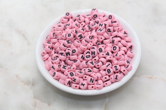 Pink Alphabet Letter Beads, Acrylic Pink with Black Letters Beads, Round Acrylic Beads, ABC Letter Beads, Name Beads 7mm #4