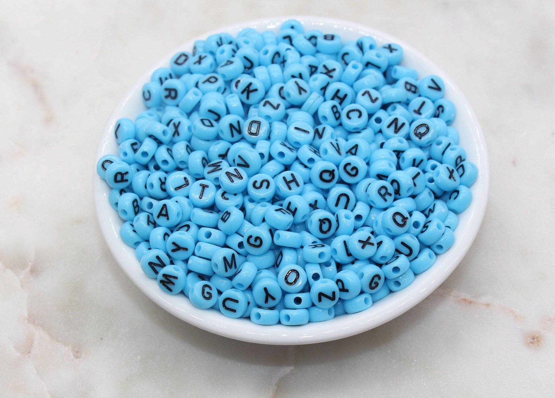 Blue Alphabet Letter Beads, Acrylic Blue with Black Letters Beads, Round Acrylic Beads, Bracelet Letter Beads, Name Initial Beads, 7mm #38