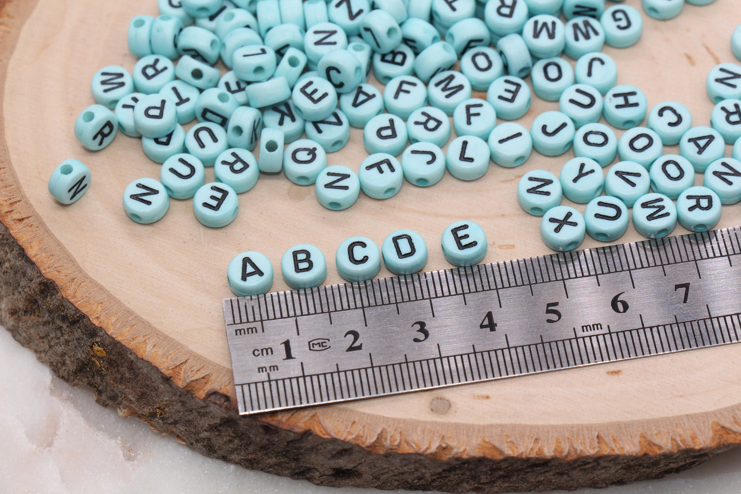 Blue Alphabet Letter Beads, Acrylic Blue with Black Letters Beads, Round Acrylic Beads, Bracelet Letter Beads, Name Initial Beads, 7mm #149