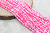 6mm Valentine's Themed Heishi Beads, Pink and White Mix Polymer Clay Disc Beads, African Disc Beads, Vinyl Heishi Beads, Full Strand #213