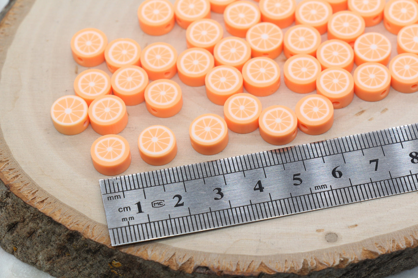 Orange Polymer Clay Beads, Citrus Fruit Beads, Round Citrus Clay Beads, Orange Clay Beads, Bracelet Jewelry Beads #405