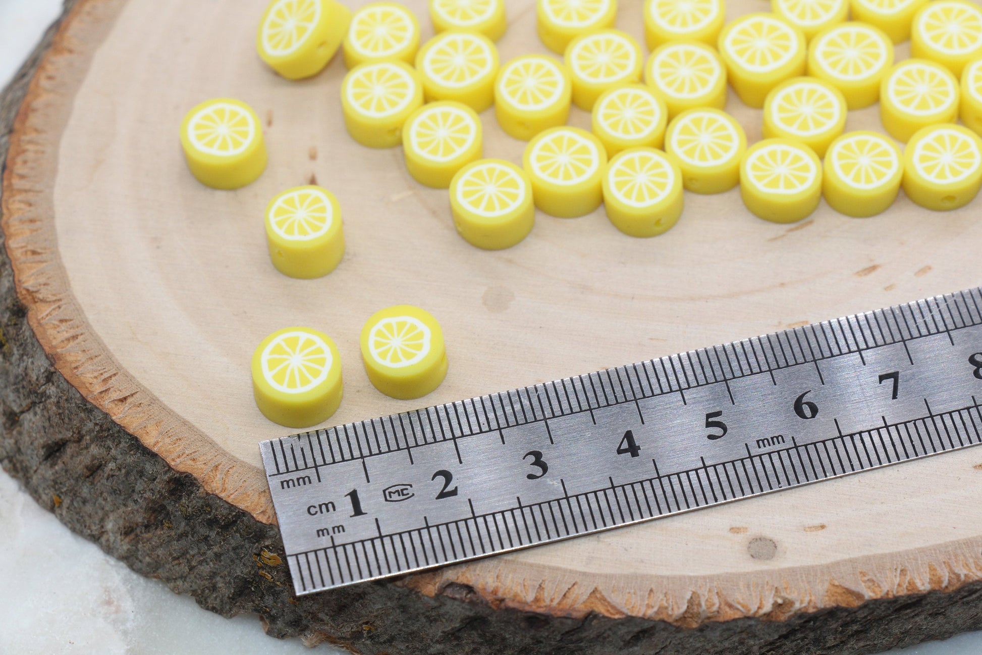 Lemon Polymer Clay Beads, Yellow Citrus Fruit Beads, Round Citrus Clay Beads, Lemon Clay Beads, Bracelet Jewelry Beads #405