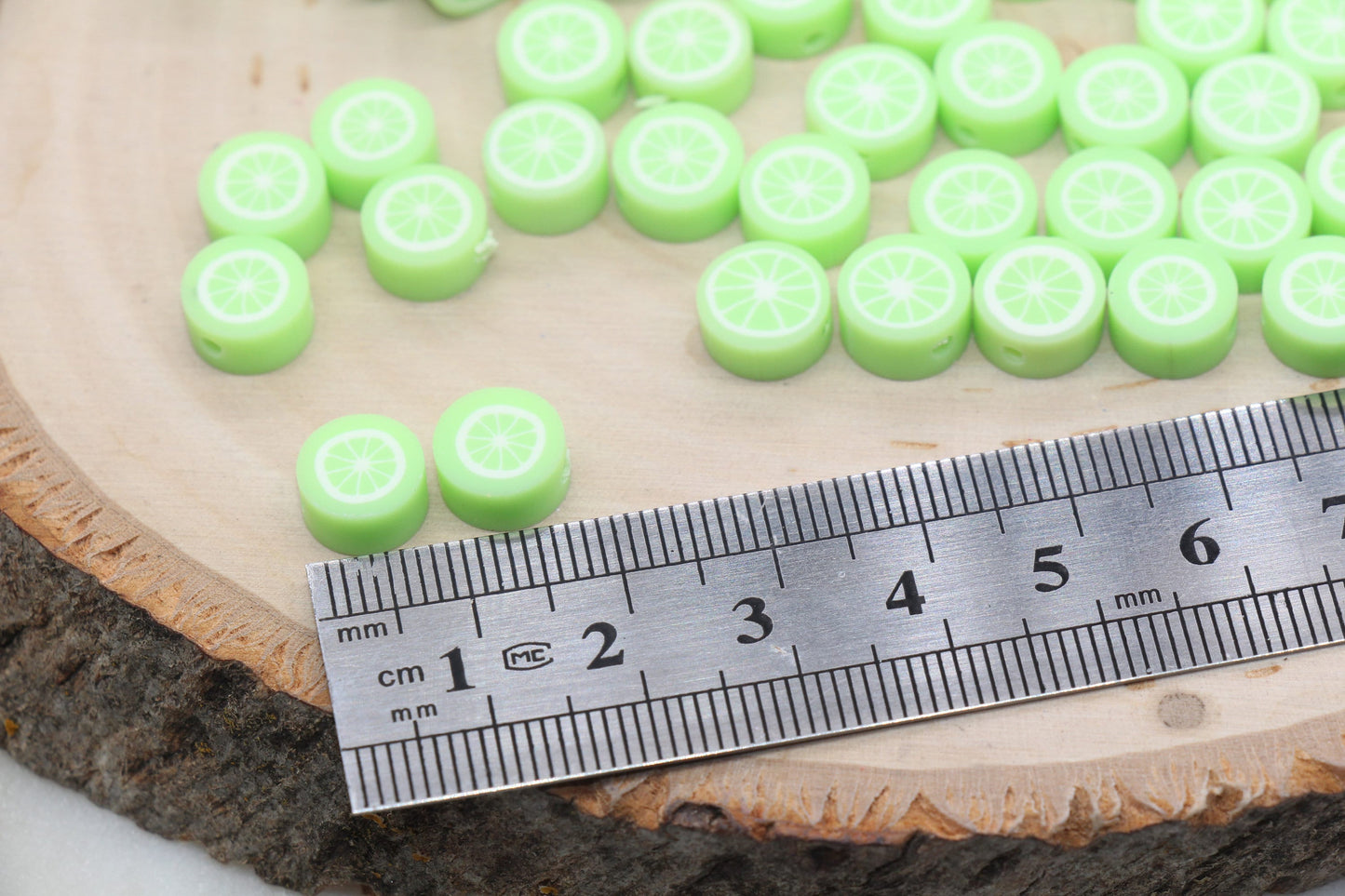 Lime Polymer Clay Beads, Green Citrus Fruit Beads Beads, Round Citrus Clay Beads, Bracelet Jewelry Beads #193