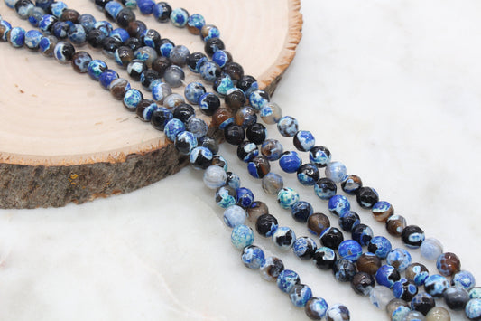 8mm Faceted Blue Fire Agate Beads, Mix Color Fire Agate Gemstone Loose Beads #257