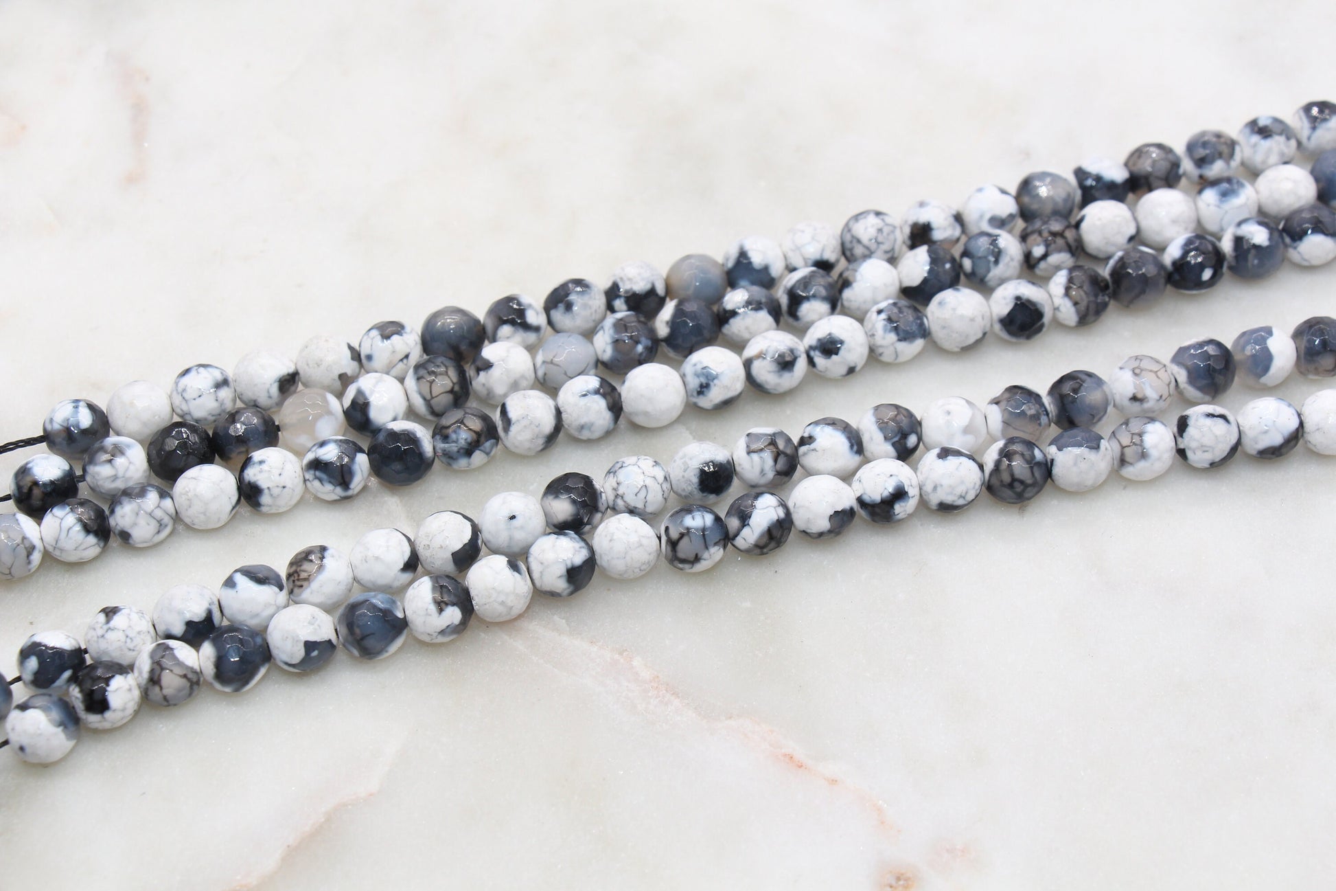 8mm Faceted White and Black Mix Fire Agate Beads, Mix Color Fire Agate Gemstone Loose Beads #258