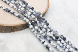 8mm Faceted White and Black Mix Fire Agate Beads, Mix Color Fire Agate Gemstone Loose Beads #258