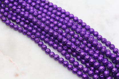 6mm Purple Lava Beads, Electroplated Volcanic Rock Beads, Round Gemstone Beads, #261