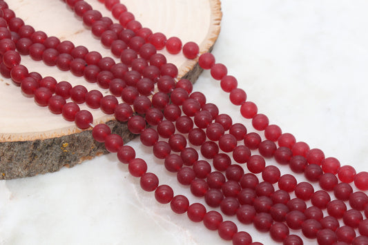 Frosted Red Jade Beads, Matte Red Jade, Gemstone Round Loose Beads #264