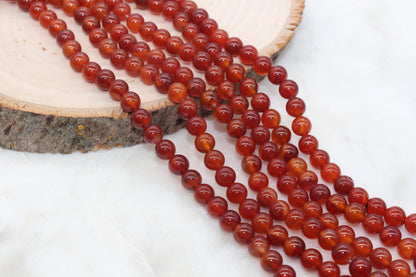 8mm Red-Orange Agate Beads, Red Gemstones Round Beads #268