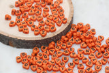Orange Heart Letter Beads, Acrylic Orange Beads with Black Hearts, Heart Shape Alphabet Beads, Name Bracelet Beads, Word Beads, 7mm #2902