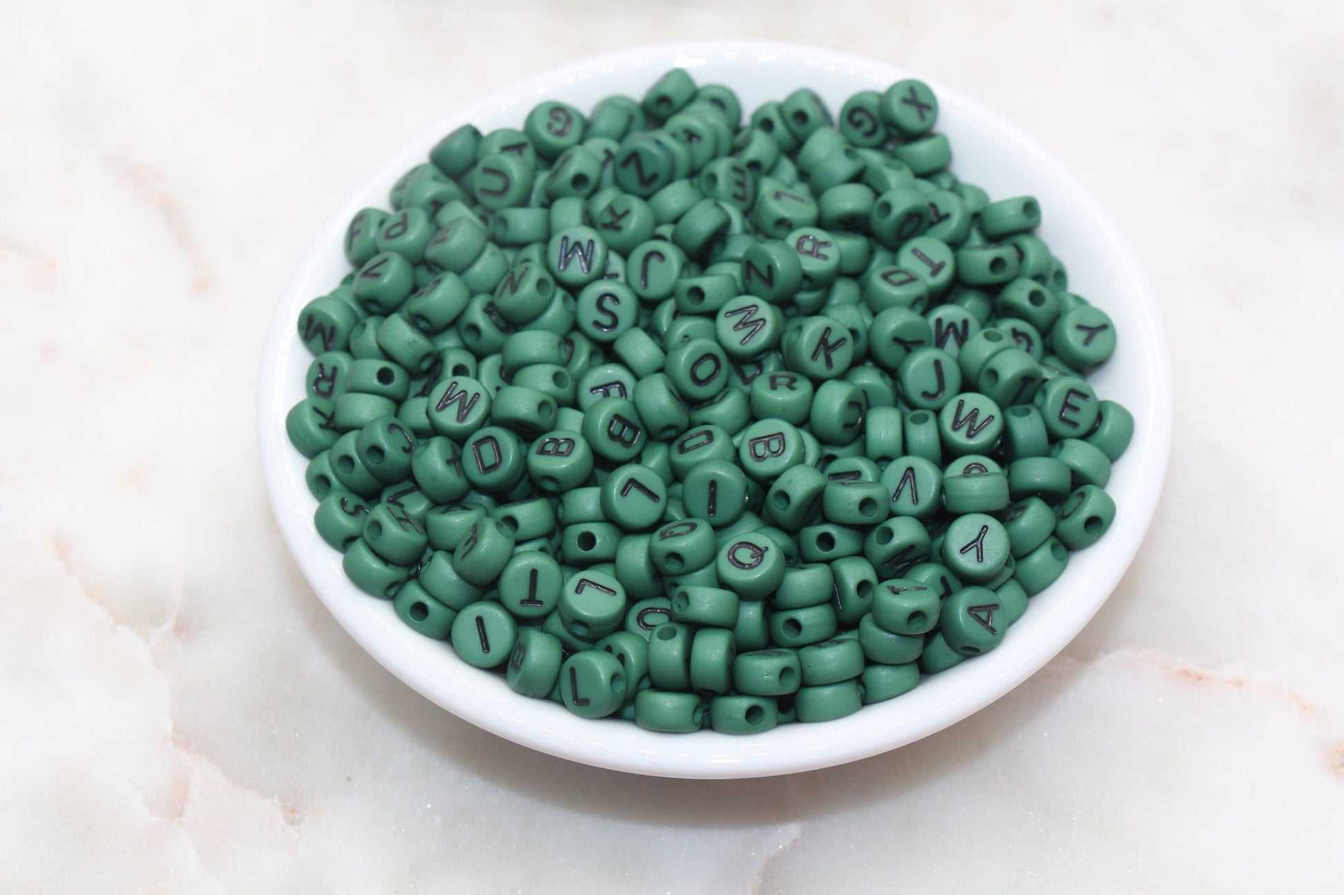 Green Alphabet Letter Beads, Acrylic Green and Black Letters Beads, Round Acrylic Beads, ABC Letter Beads, Name Beads 7mm #13