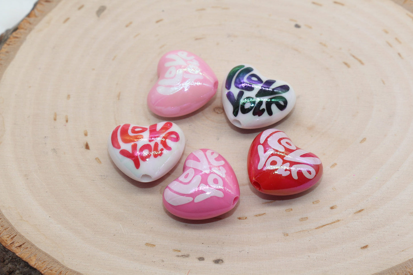 I Love You Heart Beads, Valentine's Themed Heart Beads, Mix Acrylic Heart Beads, Chunky Heart Beads, Heart Shape Beads, Vertical Hole Hearts