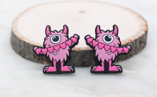 Pink Monster Valentine's Day Silicone Beads, Heart Silicone Beads, Silicone Loose Beads, Pen Focal Beads #398