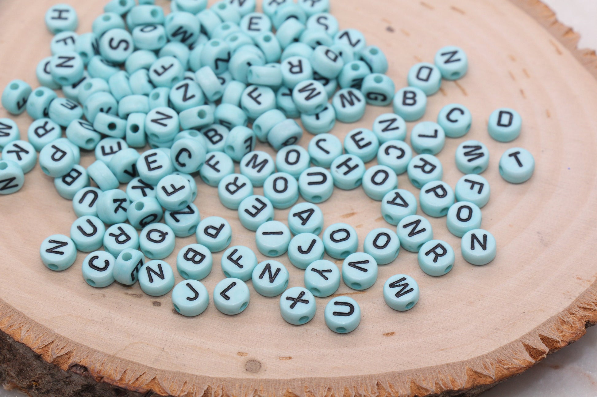 Blue Alphabet Letter Beads, Acrylic Blue with Black Letters Beads, Round Acrylic Beads, Bracelet Letter Beads, Name Initial Beads, 7mm #149