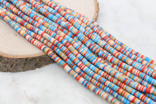 6mm Multicolor Heishi Beads, Red blue Pink Mix Polymer Clay Disc Beads, African Disc Beads, Heishi Beads, Full Strand #508