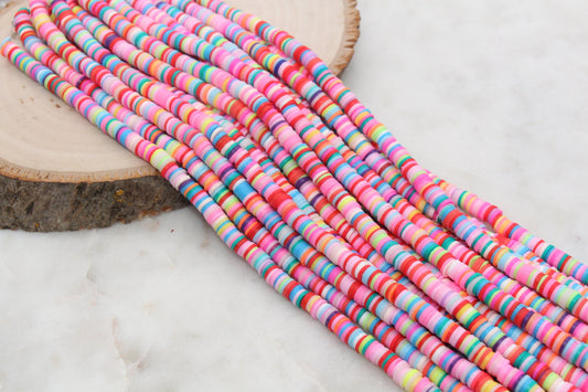6mm Multicolor Heishi Beads, Rainbow Mix Polymer Clay Disc Beads, African Disc Beads, Heishi Beads, Full Strand #512