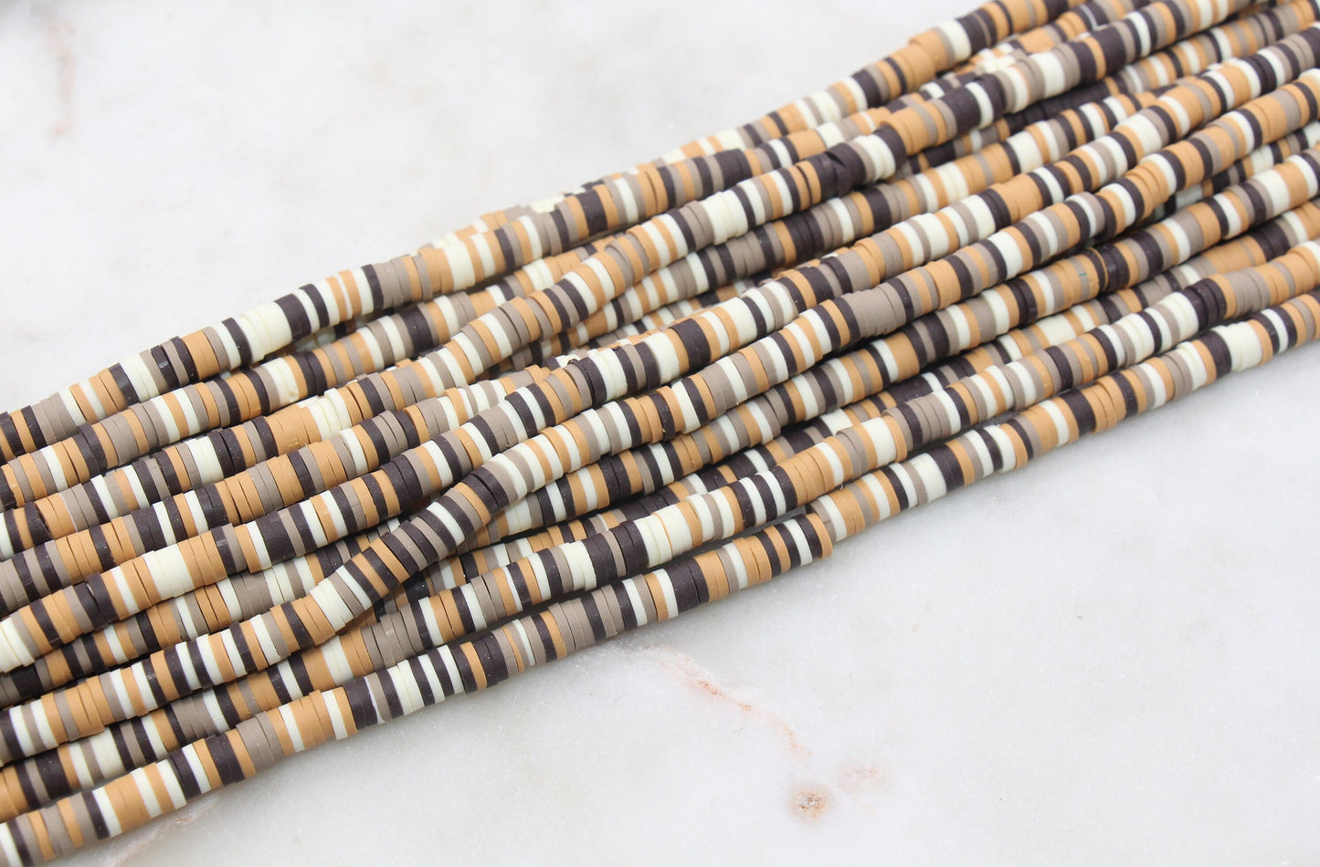 6mm Multicolor Heishi Beads, Brown Cream Mix Polymer Clay Disc Beads, African Disc Beads, Vinyl Heishi, Warm Tone Beads, Full Strand #515