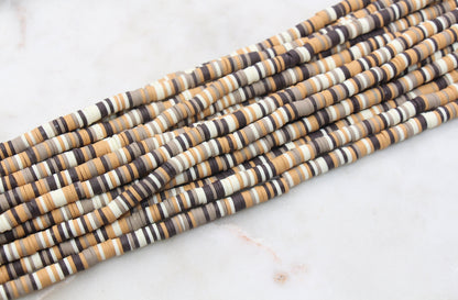 6mm Multicolor Heishi Beads, Brown Cream Mix Polymer Clay Disc Beads, African Disc Beads, Vinyl Heishi, Warm Tone Beads, Full Strand #515