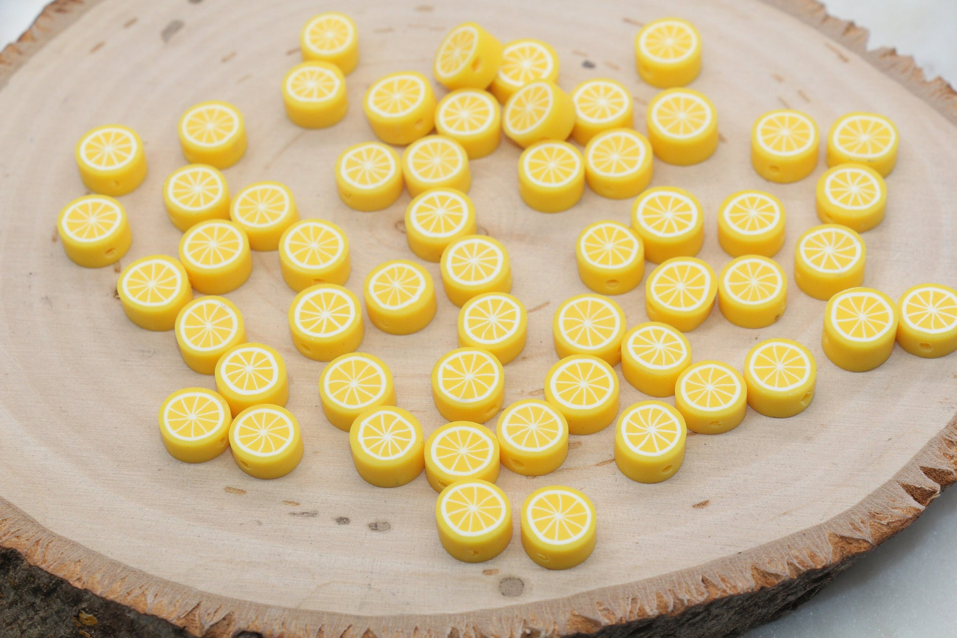 Lemon Polymer Clay Beads, Yellow Citrus Fruit Beads, Round Citrus Clay Beads, Lemon Clay Beads, Bracelet Jewelry Beads #404