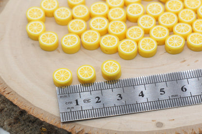 Lemon Polymer Clay Beads, Yellow Citrus Fruit Beads, Round Citrus Clay Beads, Lemon Clay Beads, Bracelet Jewelry Beads #404