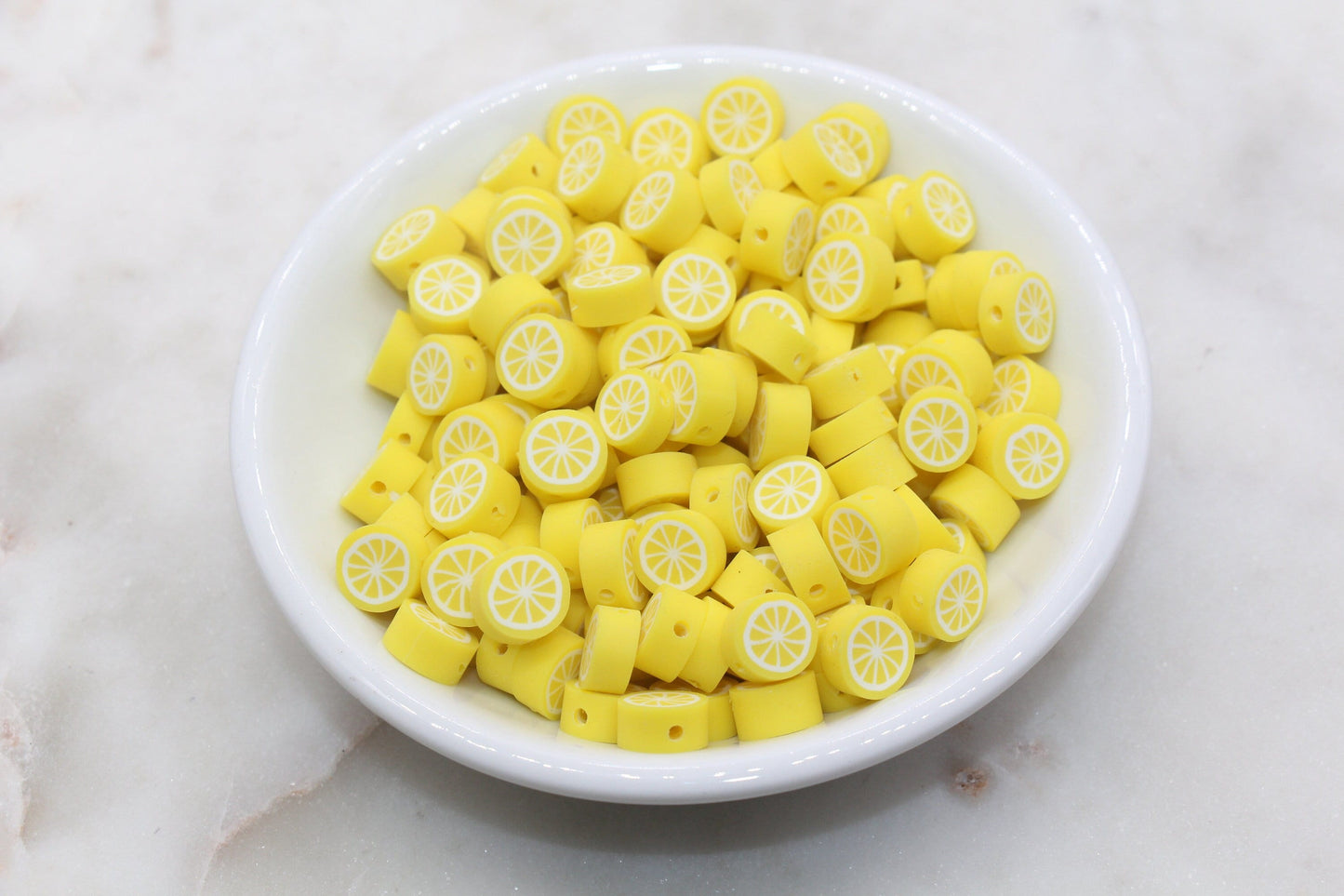 Lemon Polymer Clay Beads, Yellow Citrus Fruit Beads, Round Citrus Clay Beads, Lemon Clay Beads, Bracelet Jewelry Beads #405