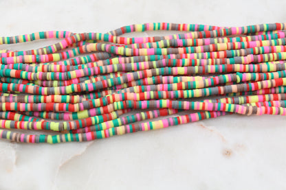 4mm Mix Heishi Beads, Multicolored Polymer Clay Disc Beads, Mix Colors Heishi African Disc Beads, Vinyl Heishi, Full Strand #551