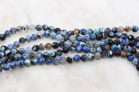 8mm Faceted Blue Fire Agate Beads, Mix Color Fire Agate Gemstone Loose Beads #257