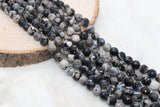 10mm Faceted Gray and Black Mix Fire Agate Beads, Mix Color Fire Agate Gemstone Loose Beads #259