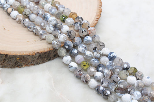 10mm Faceted Mix Fire Agate Beads, Mix Color Fire Agate Gemstone Loose Beads #260