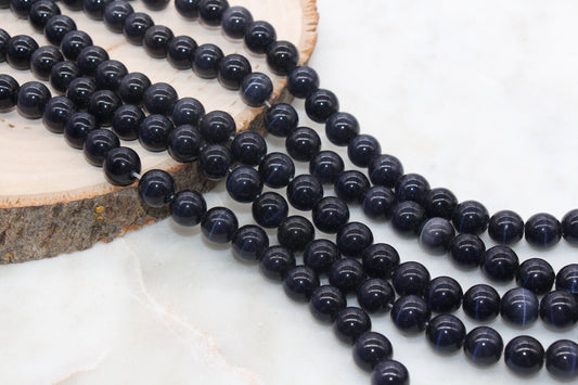 11mm Navy Blue Cat Eye Beads, Blue Glass Cat Eye Beads, #262
