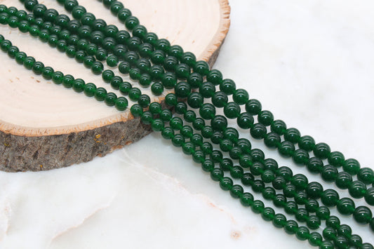 Green Jade Beads, Smooth Gemstone Round Loose Beads, Size 6mm 8mm #265