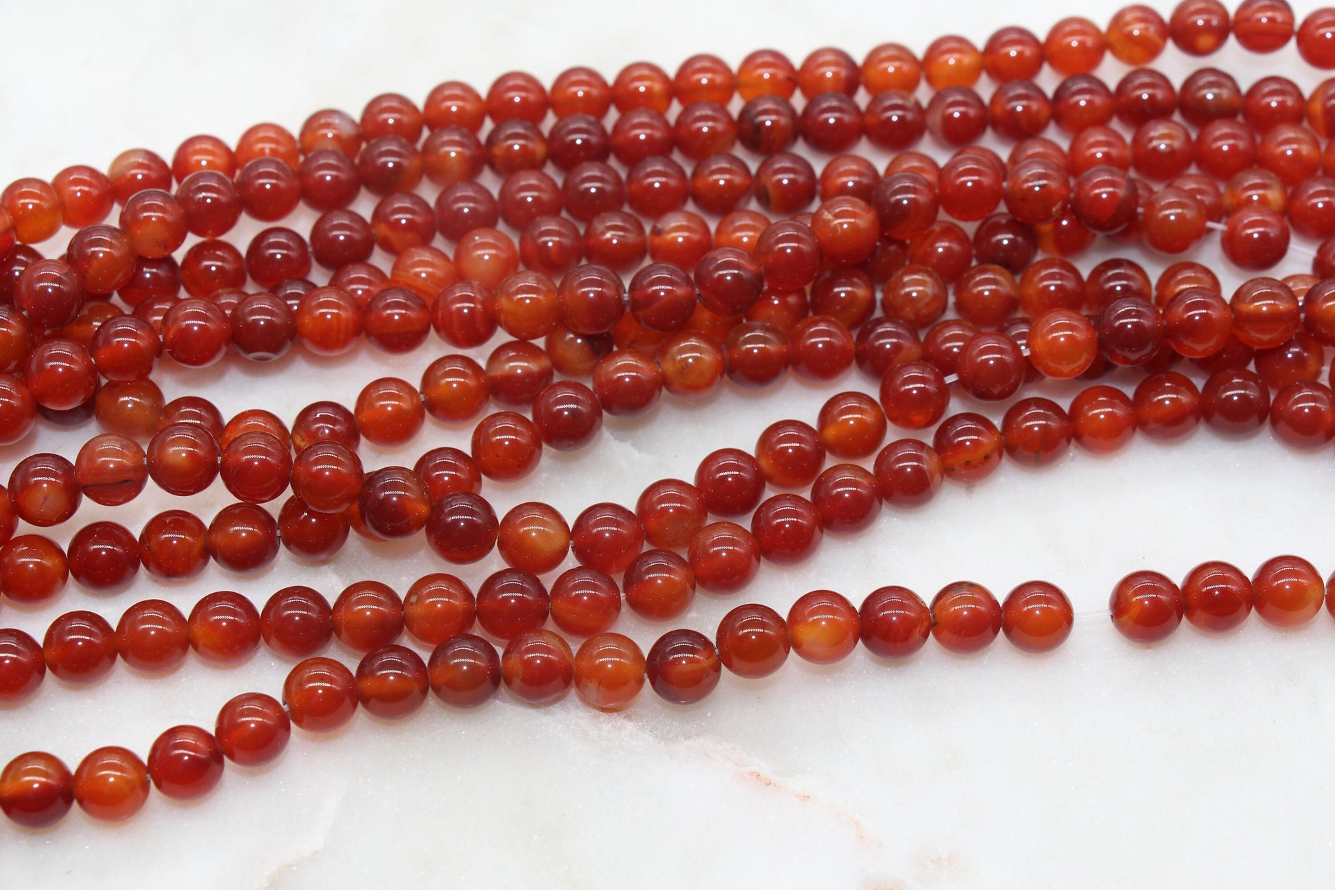 8mm Red-Orange Agate Beads, Red Gemstones Round Beads #268