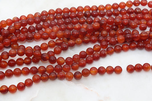 8mm Red-Orange Agate Beads, Red Gemstones Round Beads #268
