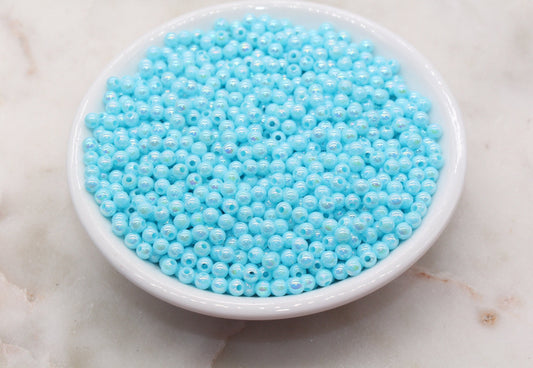 4mm Light Blue AB Round Beads, Iridescent Acrylic Gumball Beads, Bubblegum Beads, Plastic Round Smooth Bead #3006